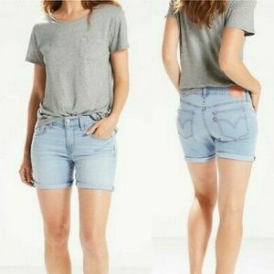 Levis Light Wash High Rise Mid Length Cuff Shorts